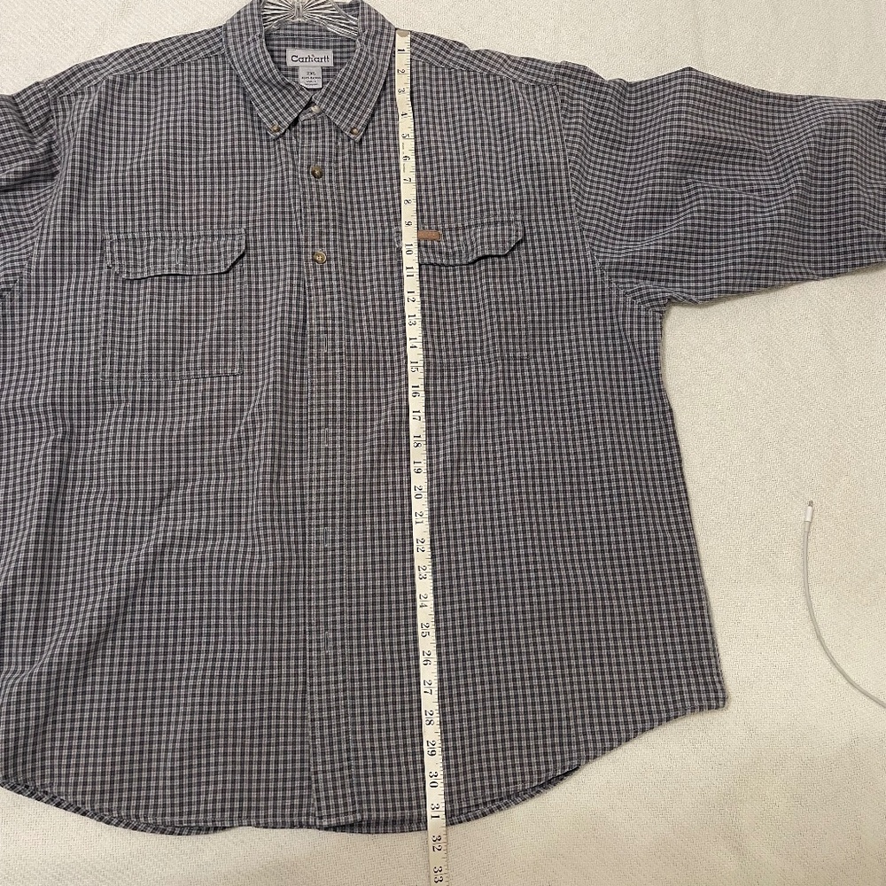 Carhartt Blue Orange Plaid Button Down Long Sleeve Shirt EUC XXL 100% Cotton men - Picture 8 of 11